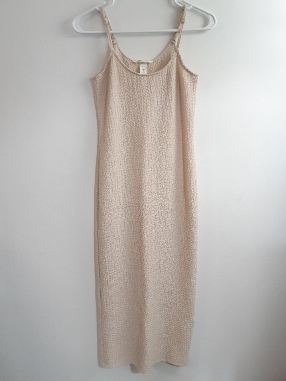 H&M Cream Textured Midi/Maxi Dress With Back Slit - Size Small